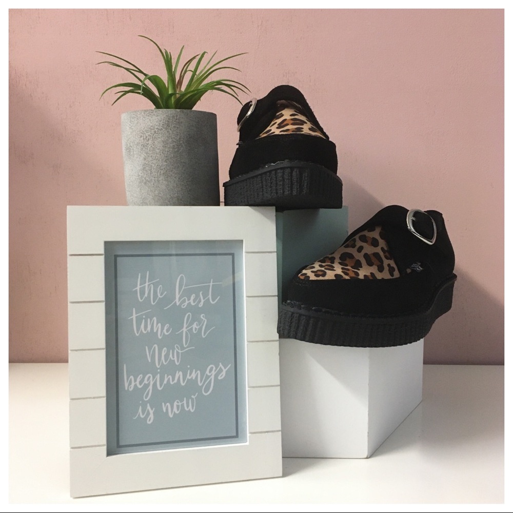 ‼️SOLD‼️T.U.K. Black Suede Leopard Buckle Creepers